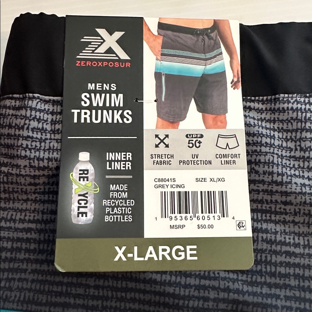 ZeroXposur Flex Performance Stretch Swim Aqua, Grey & Blue striped Trunks XL NWT - Picture 8 of 11